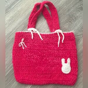 Handmade Crochet Plush Tote Bag 🐰 Pink Bunny Mini Bag | Soft Yarn Purse
